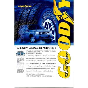 1995 Goodyear Aquatred Tire Full Page Print Ad Original Wrangler u